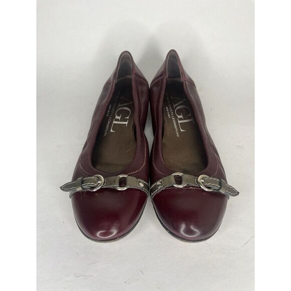 AGL Burgundy Leather Cap Toe Buckle Ballet Flats Shoes Women Sz 37EU/6.5M US - Picture 8 of 13